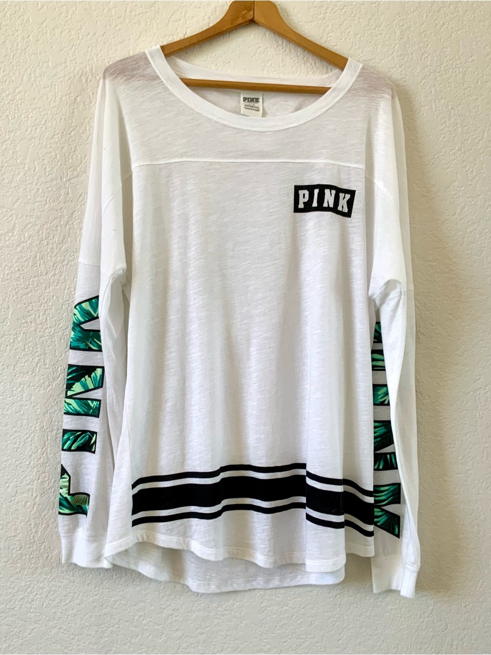 Victoria's Secret PINK White Long Sleeve Jersey Style Tee